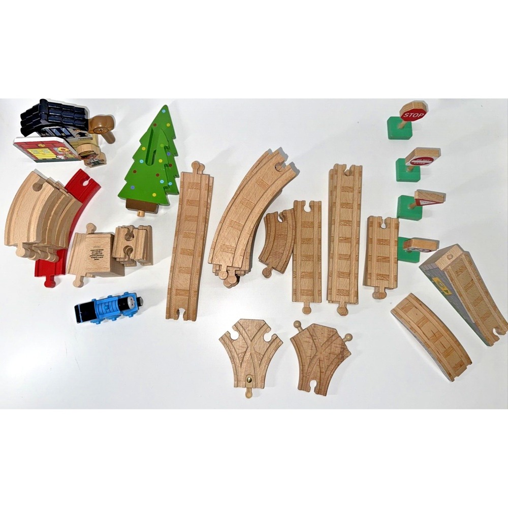 Thomas Wooden Railway Train Track Clickety Clack, Bridges, Misc Parts Lot of 40+